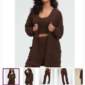 Kuwalla 2 Piece Plush Cardigan, Wide Legged Set, in Espresso, NWT